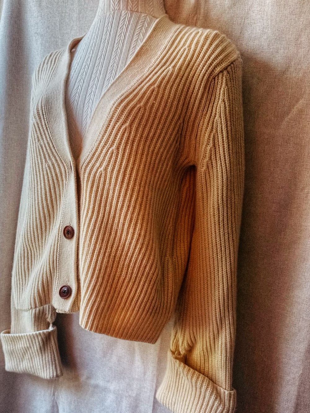 π€ Banana Republic Ivory Cashmere Merino Rib Knit Cardigan S - Picture 11 of 11